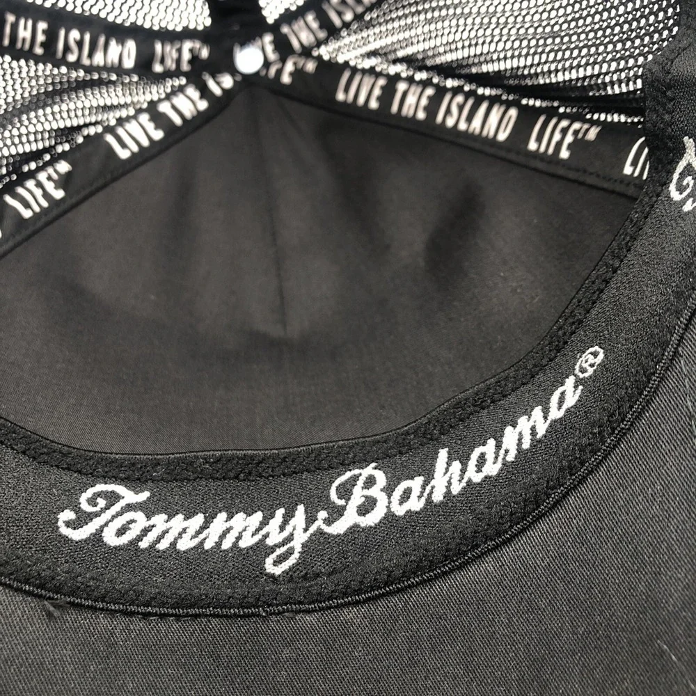 NWT Tommy Bahama‎ Golf Cap Snap Back Adjustable Black Vented Golfing Front Patch